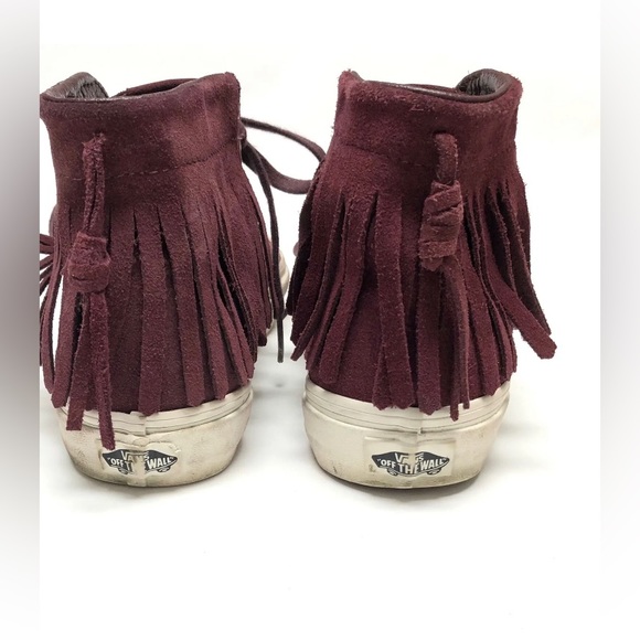 Vans Hi Moc Skateboard Shoes Burgundy High Top Fringe Suede Womens 6.5 Mens 5 - Picture 5 of 8
